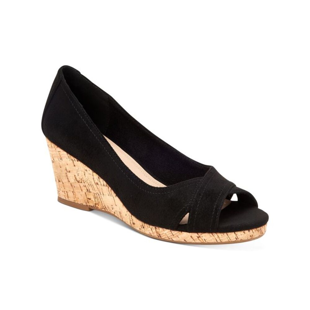 CHARTER CLUB Womens Black 1/2" Platform Strap Toniie Wedge  Slide Sals 5.5 M